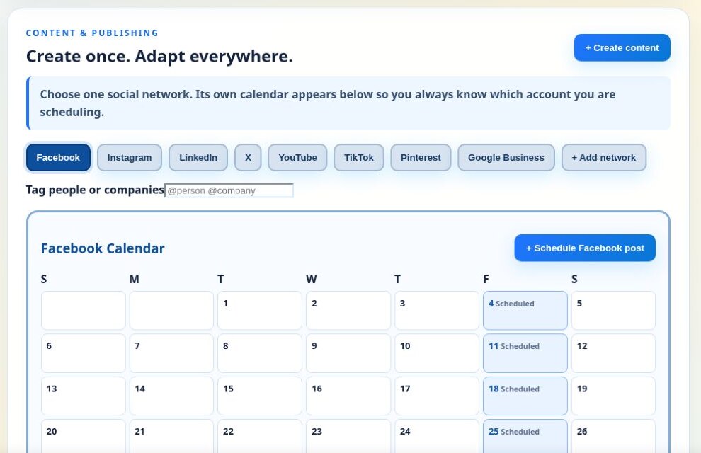 Content and Publishing page with a posting calendar
