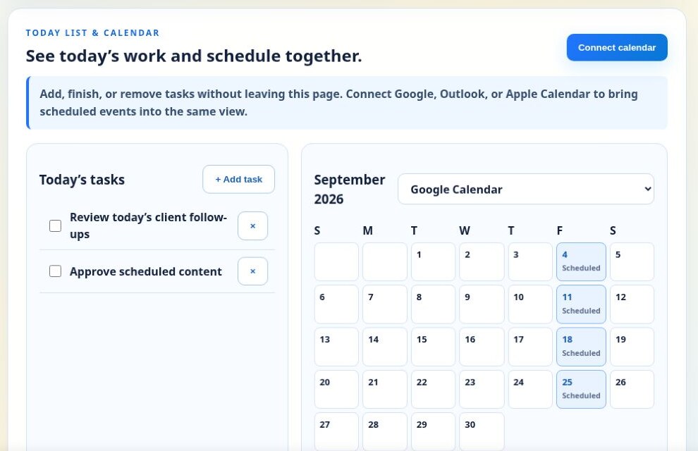 Today List with tasks beside a calendar